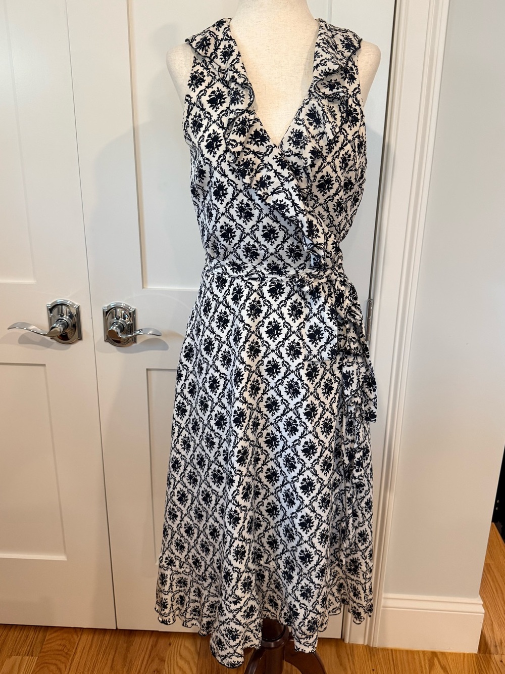 Sara Campbell Black & White Sleeveless Wrap Midi Dress